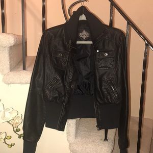 Dark brown, Faux leather jacket